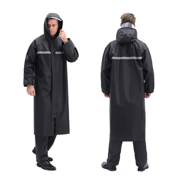 Men's Stylish Long Fully length Waterproof  Raincoat with Drawstring Hood,Black